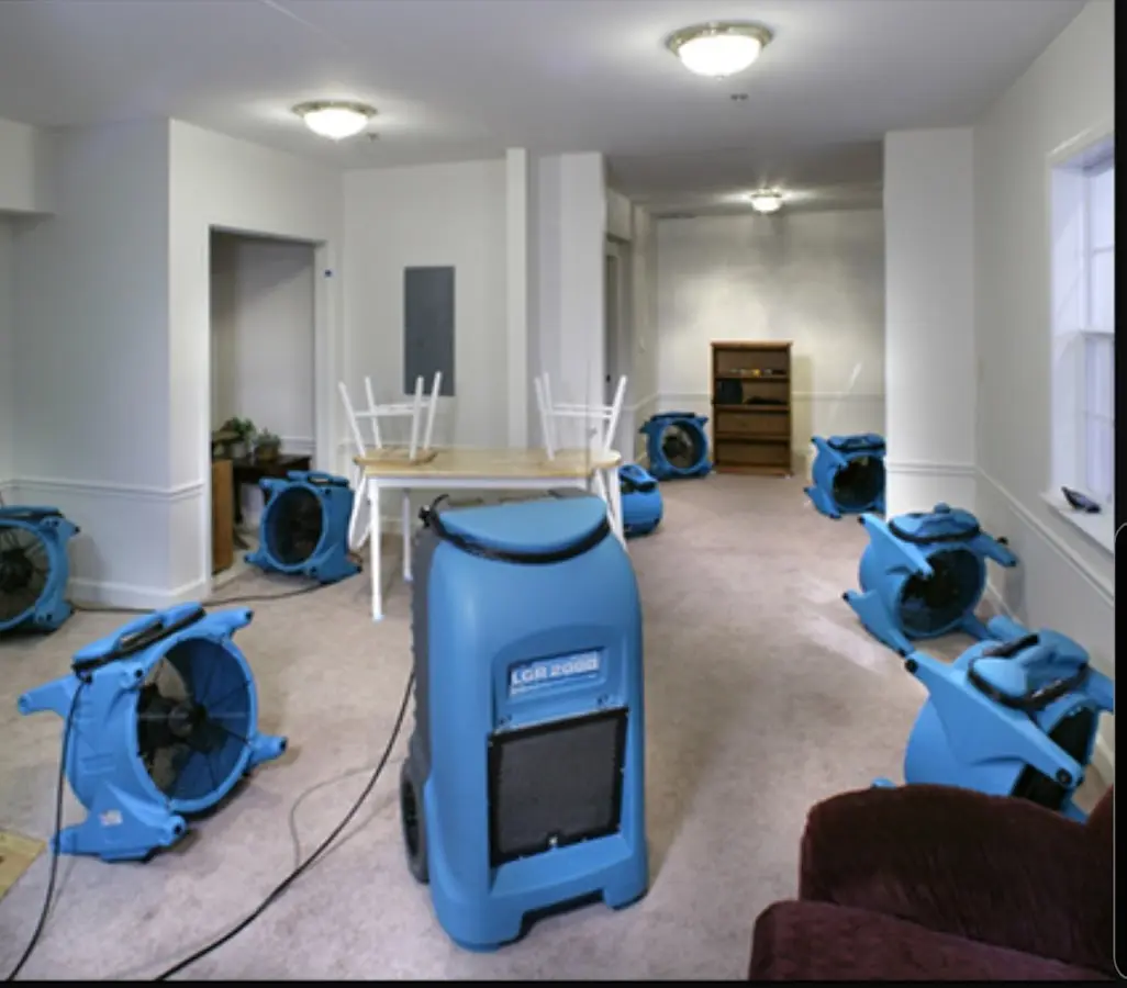 Air movers and dehumidifier setup for Water Extraction & Removal in Upper