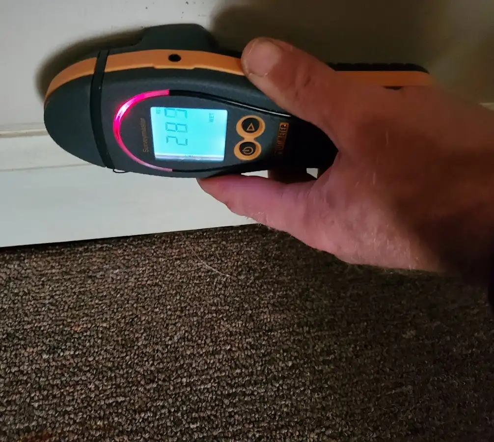 Moisture detection at baseboard during Burst Pipe Cleanup in Upper